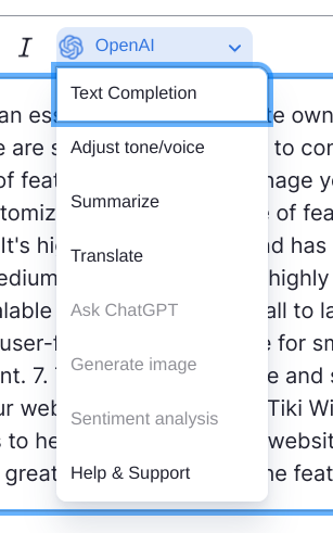 OpenAI button in the CKEditor 5 toolbar