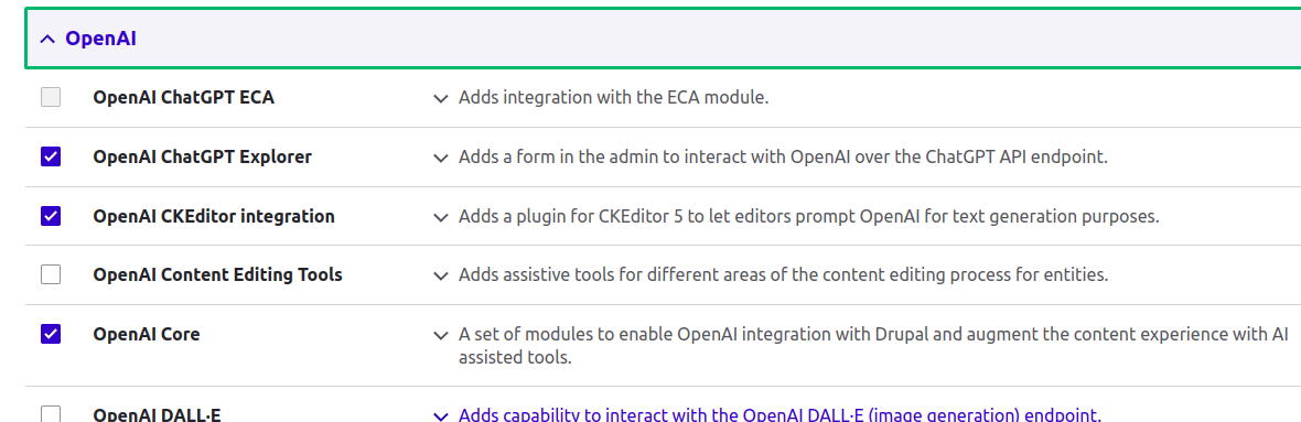 Enabling a few OpenAI modules at /admin/modules