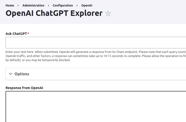 Screenshot of the Drupal OpenGPT Chat Explorer