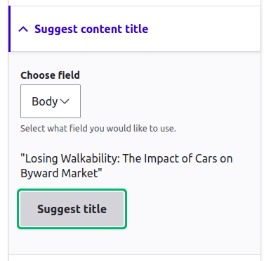 Screenshot of the "Suggest content title" feature