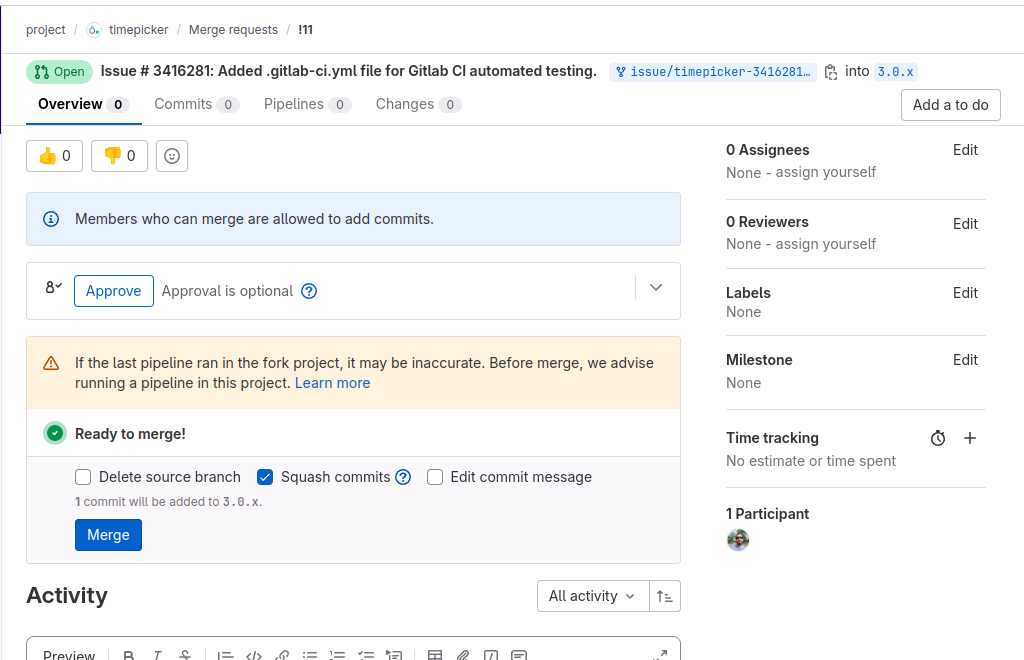 Screenshot of a Gitlab Merge request
