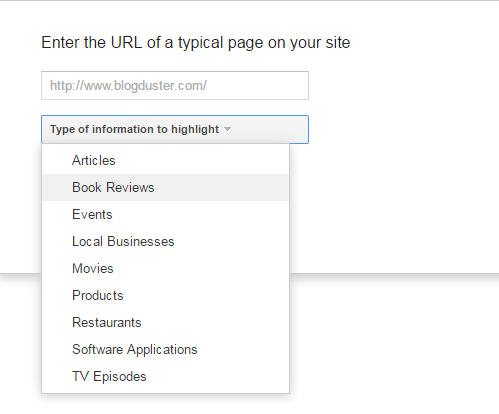 Google Data Highlighter- Start Highlighting- Enter The Relevant Info In the Pop Up Dialogue