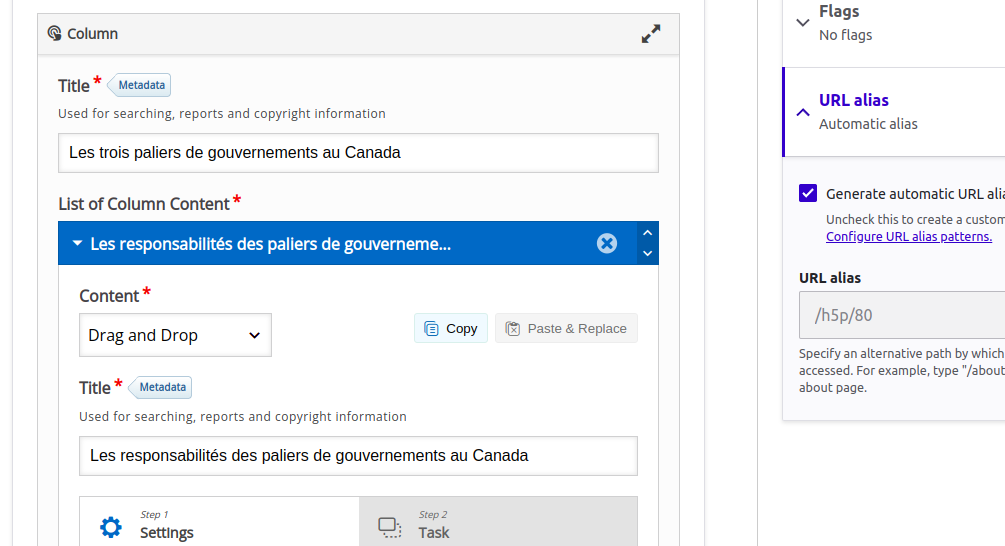 Node edit form with the H5P Editor to create interactive content