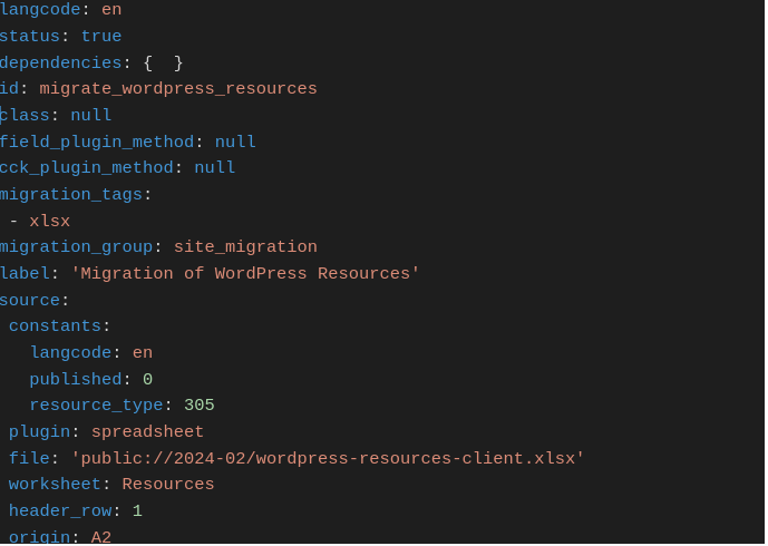 YAML Snippet for migration