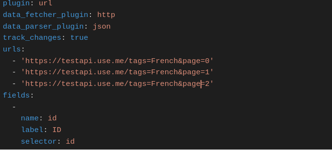 YML snippet for Migrating from API