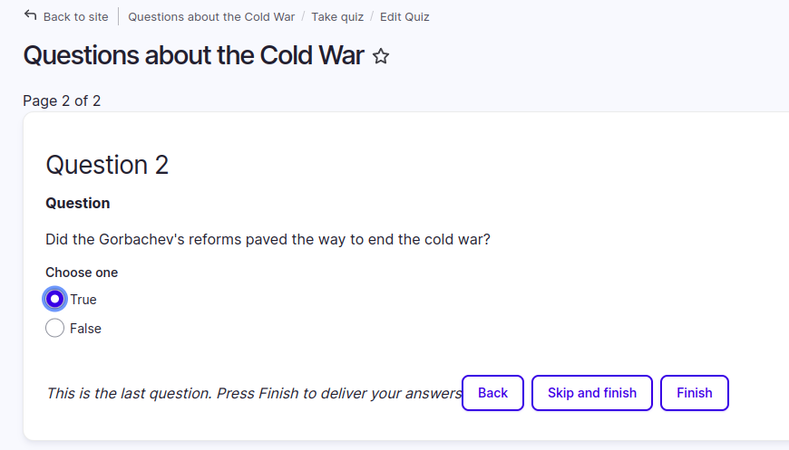 Question 2: True-False choice