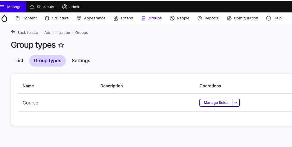 Group Admin Form to create group types