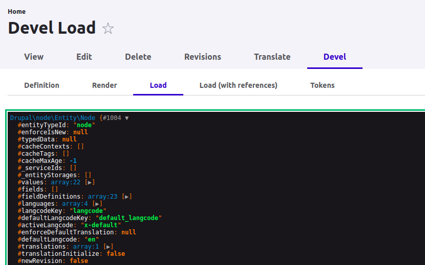 Image 2: Screenshot of the âDevelâ tab in the node page.