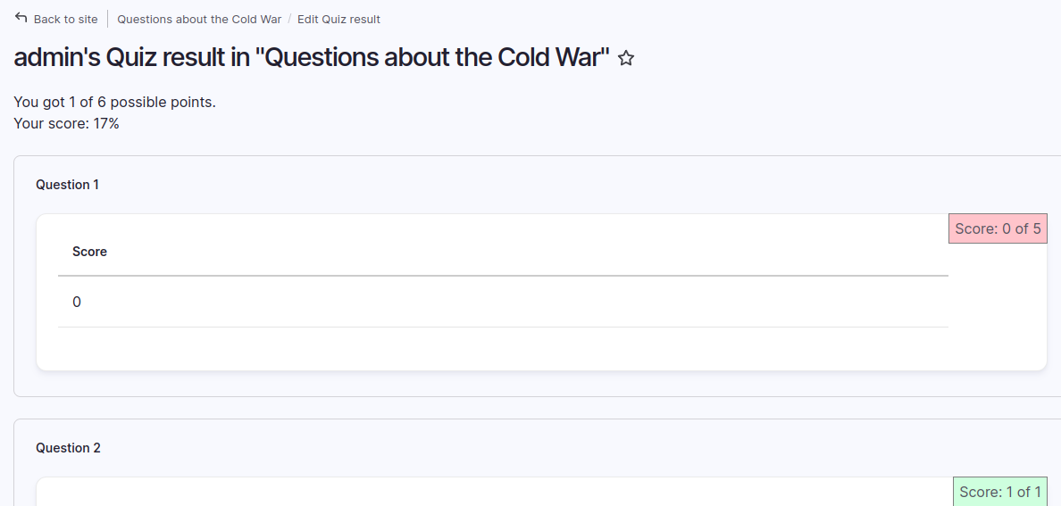 Question summary page