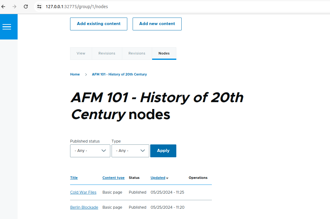 List of nodes available for the Group