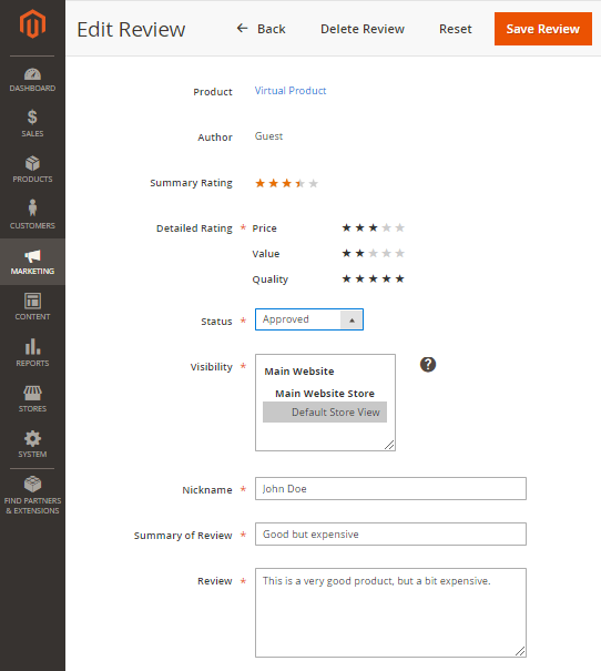 How the Default Magento 2 Product Review Feature Works on the Admin's Side