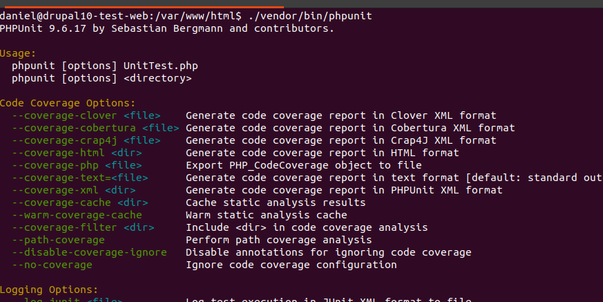 Running phpunit