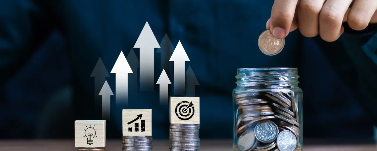 Businessman using tablet analyzing sales data and economic growth graph chart. Business strategy. Abstract ico