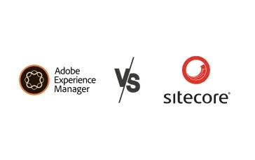 Adobe Experience Manager vs Sitecore logos side by side.